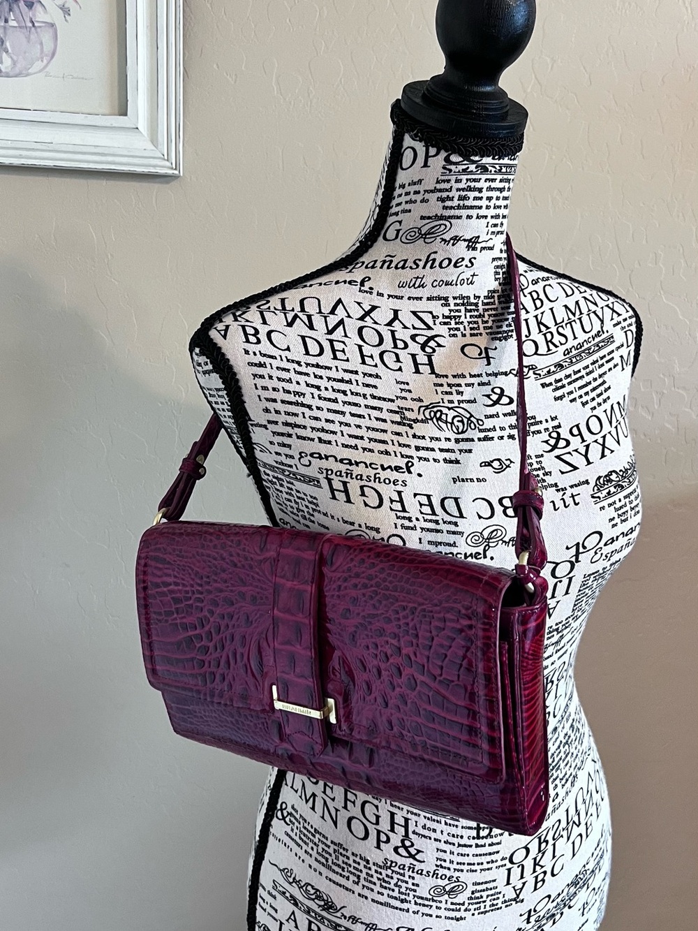Brahmin Patent Croc-Embossed Shoulder Bag in Wine Red - Picture 3 of 7